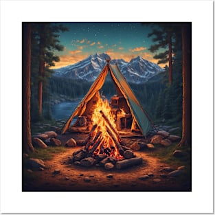 Campfire by the Lake Posters and Art